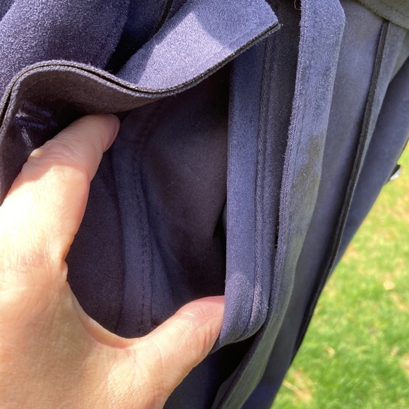 Nygard tie close microsuede trench in soft navy size XL NWT - Picture 6 of 6